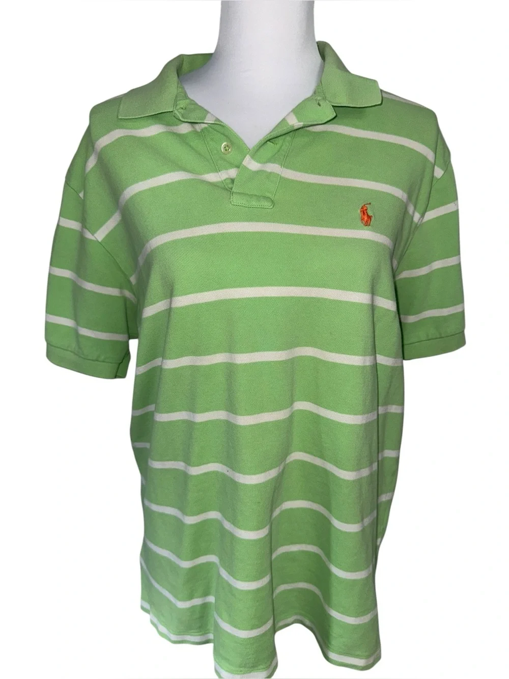 Polo Ralph Lauren Striped Polo Shirt Green White Short Sleeve Pony Logo Large